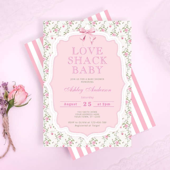 Liebe Shack Rose Floral Elegant Babydusche Einladung (Von Creator hochgeladen)