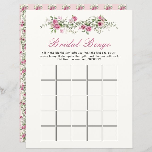 Liebe Shack Verlobte Pink Blume Bridal Bingo Game (Vorne/Hinten)