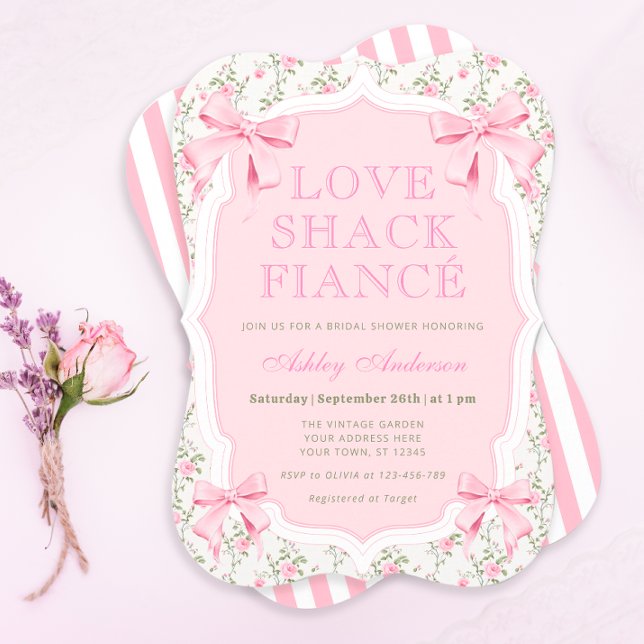Liebe Shack Verlobte Pink Bow Coquette Brautparty Einladung (Von Creator hochgeladen)