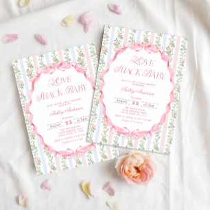 Liebe Shack Vintag Rosa Blütenbraun Elegant Babydu Einladung