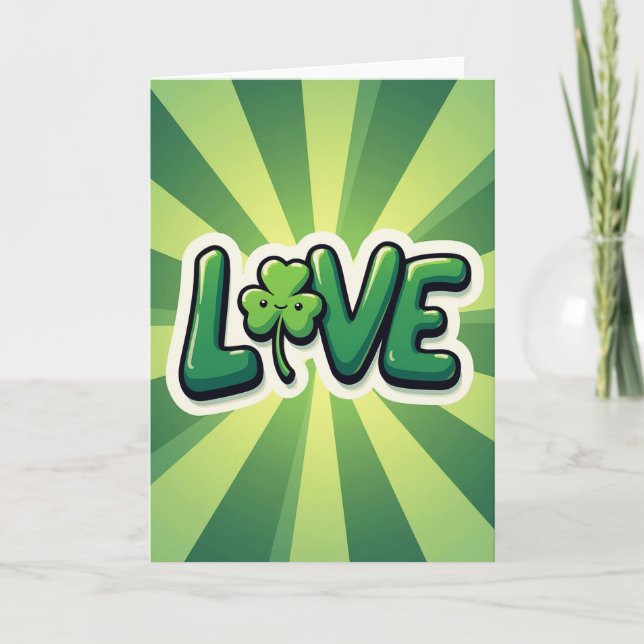 Liebe Shamrock Green Rays Karte (Vorderseite)