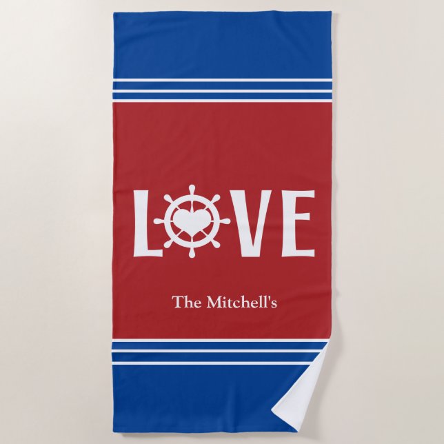 LIEBE Ship Wheel Heart Beach Handtuch (Vorderseite)