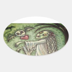 LIEBE SICK GIRL ZOMBIE NACH IHREM HERZ, WEISS OVALER AUFKLEBER