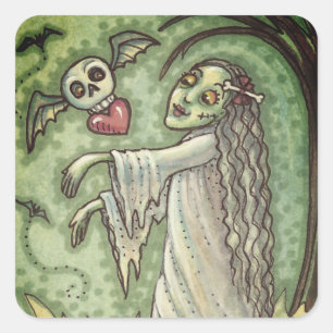 LIEBE SICK GIRL ZOMBIE NACH IHREM HERZ, WEISS QUADRATISCHER AUFKLEBER