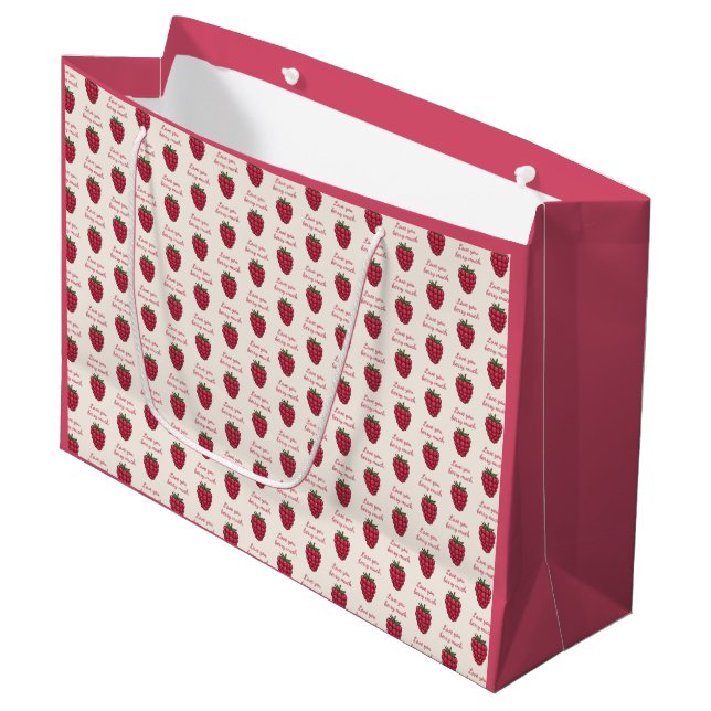 Liebe Sie Berry Much Raspberry Muster Pink Große Geschenktüte (Vorderseite Schrägansicht)