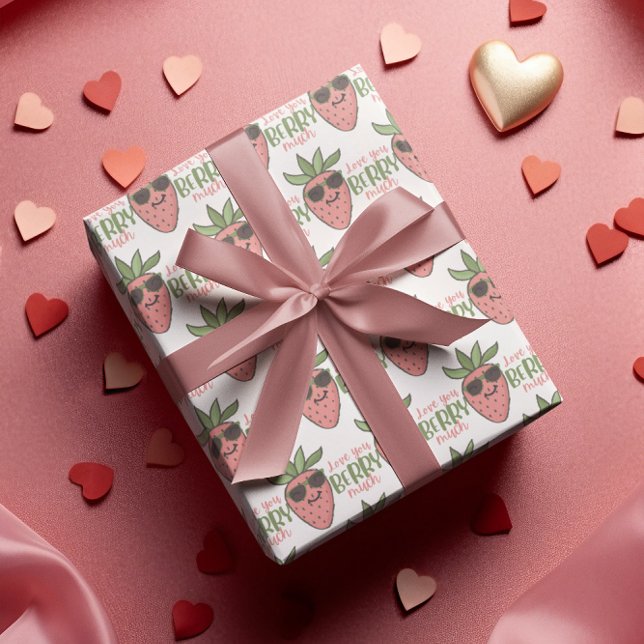 Liebe Sie Berry viel Wrapping Paper Geschenkpapier (Let someone know that you love them, "berry much" with this cute strawberry wrapping paper! )