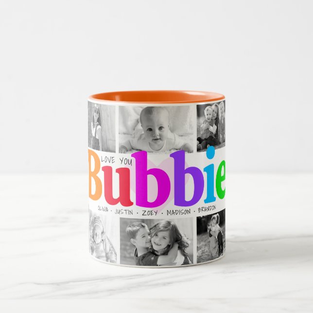 Liebe Sie Bubbie Multicolor Moderne 10 FotoCollage Zweifarbige Tasse (Mittel)