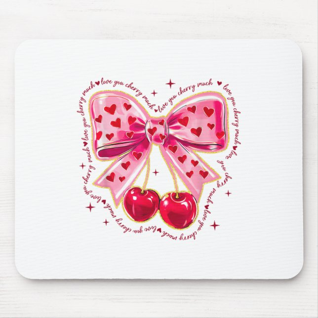 Liebe Sie Cherry Much Coquette Bow Herzwale Mousepad (Vorne)