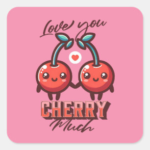 Liebe Sie Cherry Much Kawaii Cherries Valentine Quadratischer Aufkleber