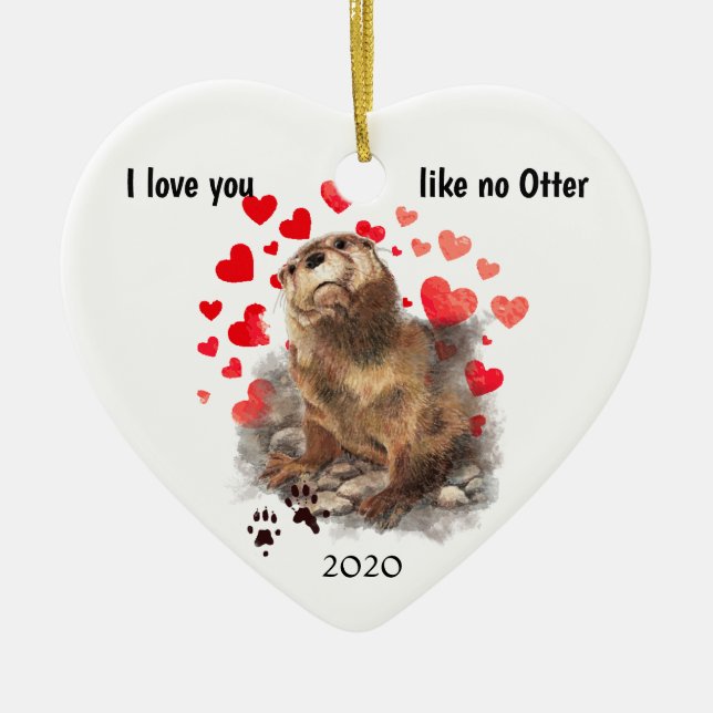Liebe Sie Datum Niedlicher Fluss Otter, Natur Tier Keramik Ornament (Vorne)