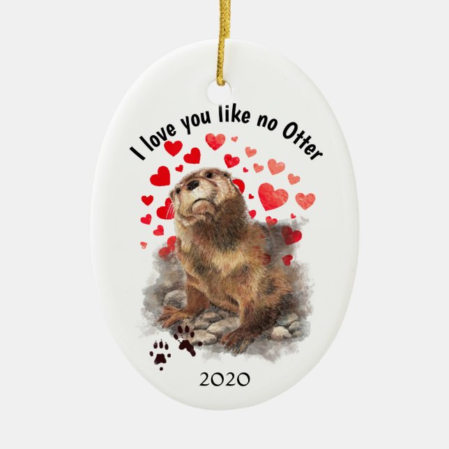 Liebe Sie Datum Niedlicher Fluss Otter, Natur Tier Keramik Ornament (Vorne)