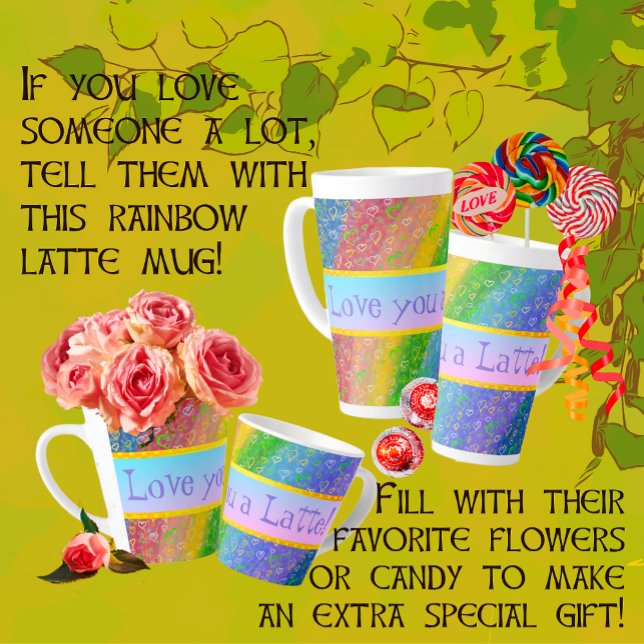 Liebe Sie eine Latte Rainbow and Hearts Latte Tass Milchtasse (Perfect for Mothers Day, birthdays, hostess gifts and more!)