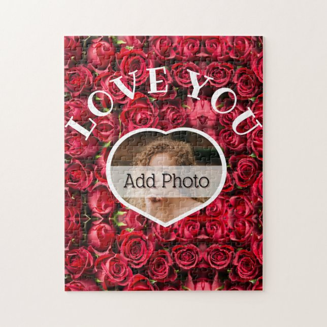 Liebe Sie Foto Rote Rosen Moderne Schrift Niedlich Puzzle (Vertikal)
