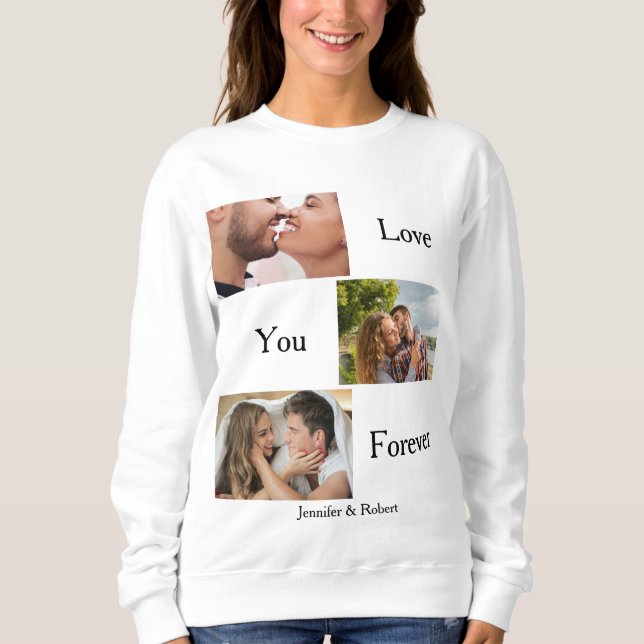 Liebe Sie für immer Custom 3 Foto und Name Paare S Sweatshirt (Vorderseite)