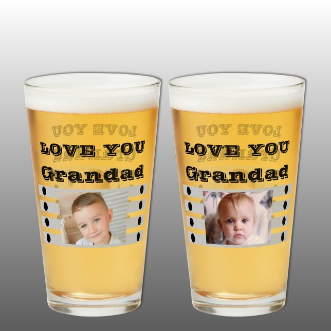 Liebe Sie Grandad zwei Fotos schwarz-graues Bier Glas (Beer Glass gift for Grandad)