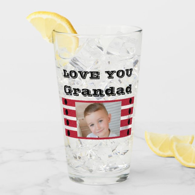 Liebe Sie Grandad zwei Fotos schwarz rotes Bier Glas (Vorderseite Ice)