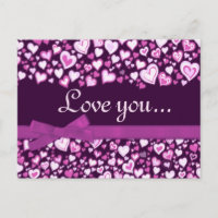 Liebe Sie Herzen & Bows rosa lila Postkarte