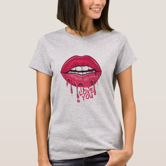 Liebe Sie Hot Pink Drips Lips Frauen T - Shirt (Vorderseite)