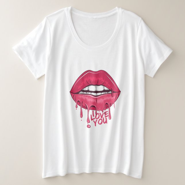 Liebe Sie Hot Pink Tropfen Lippen Frauen Große Größe T-Shirt (Design vorne)