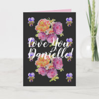 Liebe Sie können Rosa Rosen Aquarellkarte benennen