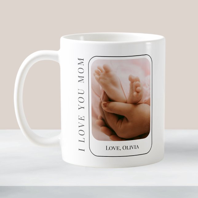 Liebe Sie Mama Baby Foto Moderne einfache Mütter T Kaffeetasse (Love You Mom Baby Photo Modern Simple Mothers Day Coffee Mug)