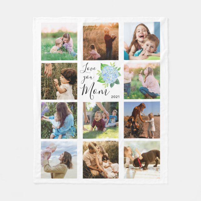 Liebe Sie Mama Familienfoto Collage Hydrangea Bläs Fleecedecke (Vorderseite)