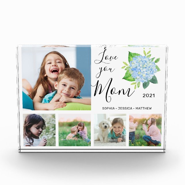 Liebe Sie Mama Familienfoto Collage Hydrangea Fotoblock (Vorderseite)
