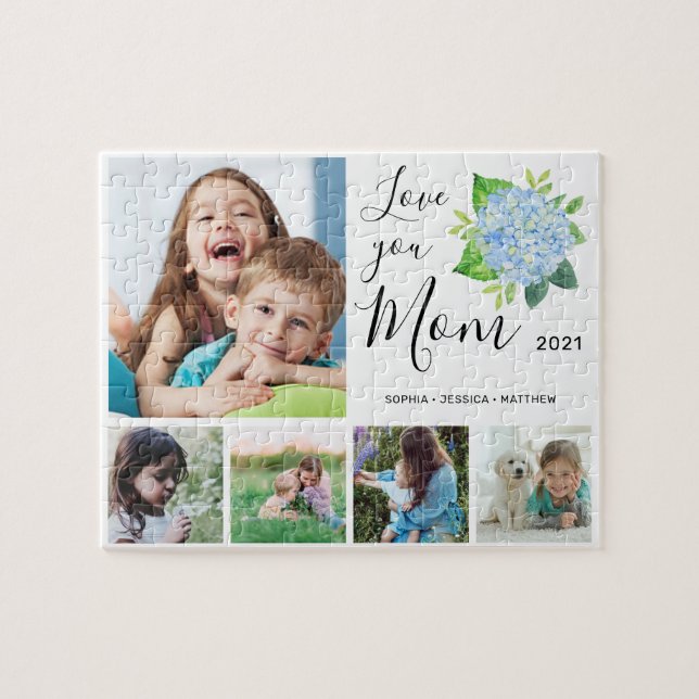 Liebe Sie Mama Familienfoto Collage Hydrangea Puzzle (Horizontal)