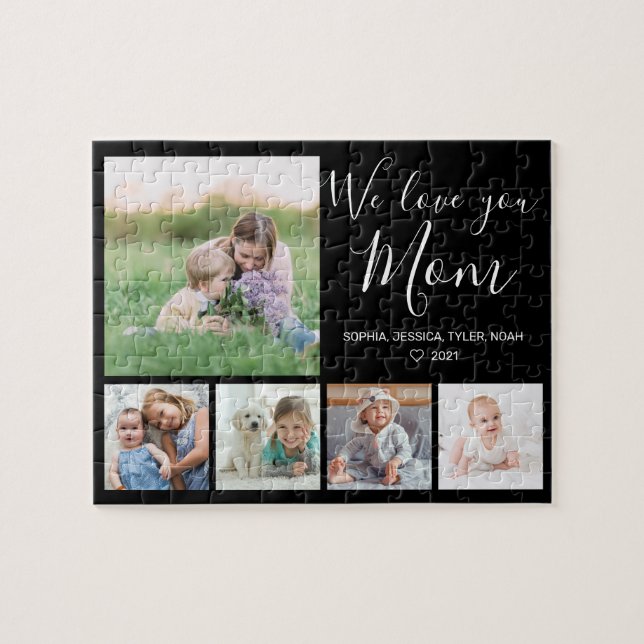 Liebe Sie Mama Familienfoto Collage Schwarz Puzzle (Horizontal)