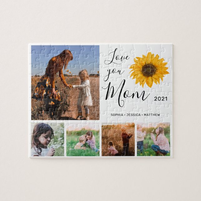 Liebe Sie Mama Familienfoto Collage Sonnenblumen J Puzzle (Horizontal)