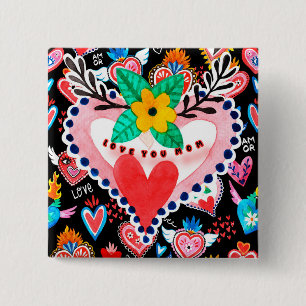 Liebe Sie Mama farbenfrohe mexikanische Herz Mutte Button