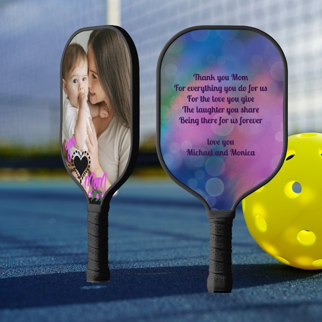 Liebe Sie MAMA Lila Foto Muttertag Pickleball Schläger (Love You MOM Purple Mother's Day Photo Pickleball Paddle)