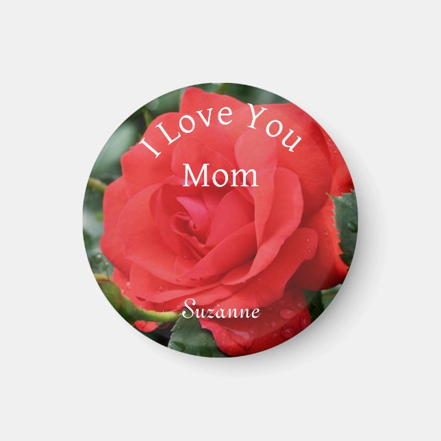 Liebe Sie Mama Rote Rose Blume Personalisiert Magnet (Vorne)