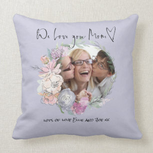 Liebe Sie Mama Script Heart Foto Florals Name Lila Kissen