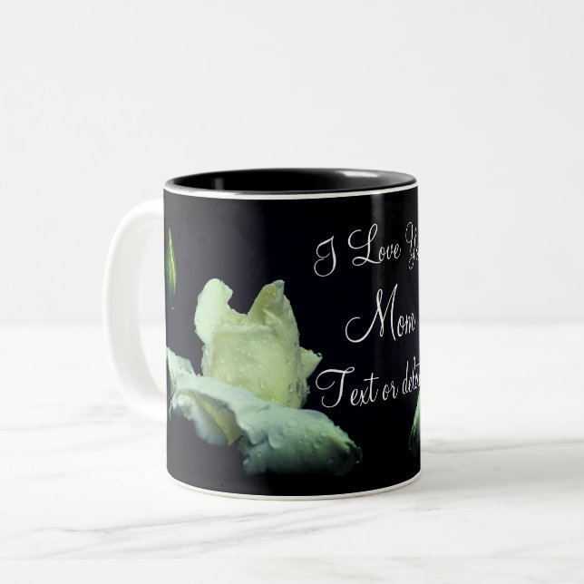 Liebe Sie Mama Weiße Rosenknospe Personalisiert Zweifarbige Tasse (Vorderseite Links)
