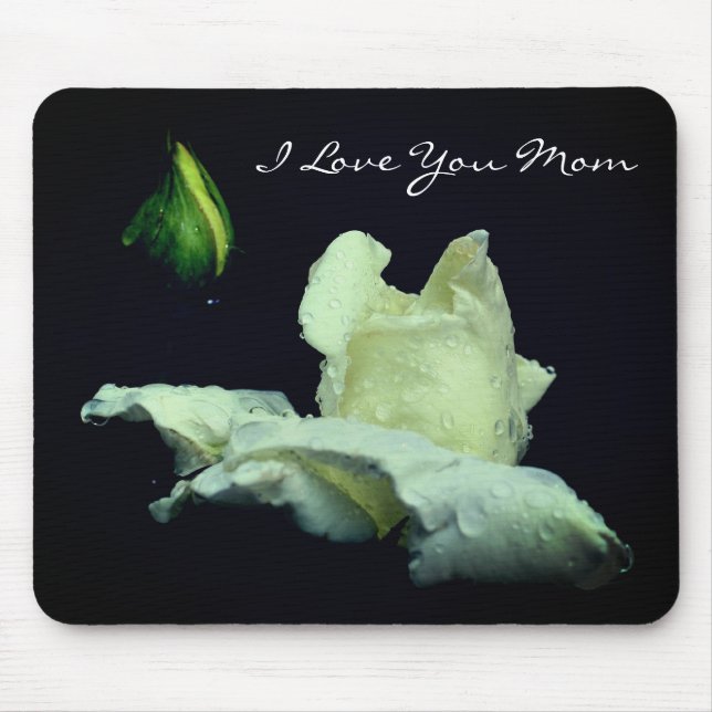 Liebe Sie Mama White Rosenknospe Blume Mousepad (Vorne)