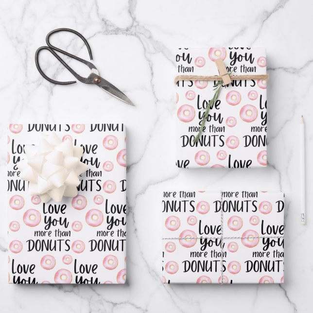 Liebe Sie mehr als Donuts Umschlag Papierblätter Geschenkpapier Set (Vorderseite)