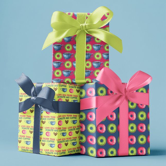 Liebe Sie mehr als Donuts Umschlag Papierblätter Geschenkpapier Set (Let your Valentine know how much you love them with these coffee and donuts wrapping paper sheets! )