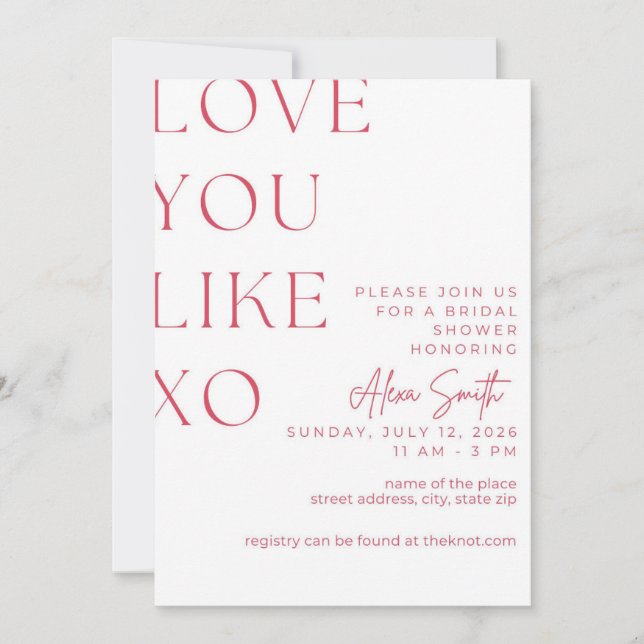 Liebe Sie mögen XO Bridal Dusche Einladung (Vorderseite)
