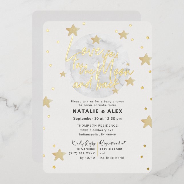 Liebe Sie Mond-neutrale Babydusche Folieneinladung (Vorderseite/Rückseite)