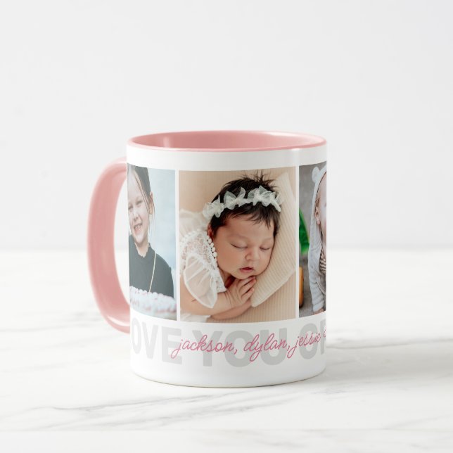 Liebe Sie Oma 4-Foto Großkindernamen Tasse (Vorderseite Links)