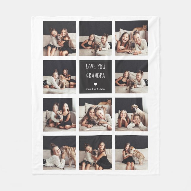 Liebe Sie Opa| Fotosammlung Handgeschriebener Text Fleecedecke (Vorderseite)