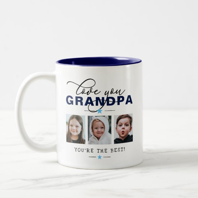 Liebe Sie Opa/Grampa/andere 3 Foto Benutzerdefinie Zweifarbige Tasse (Links)