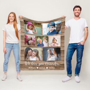 Liebe Sie Opa Rustikales Holz 7 FotoCollage Fleecedecke