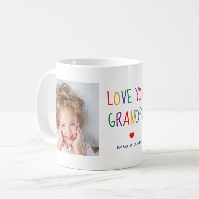 Liebe Sie Opa  | Zwei Foto Regenbogenfarbener Text Kaffeetasse (Vorderseite Links)