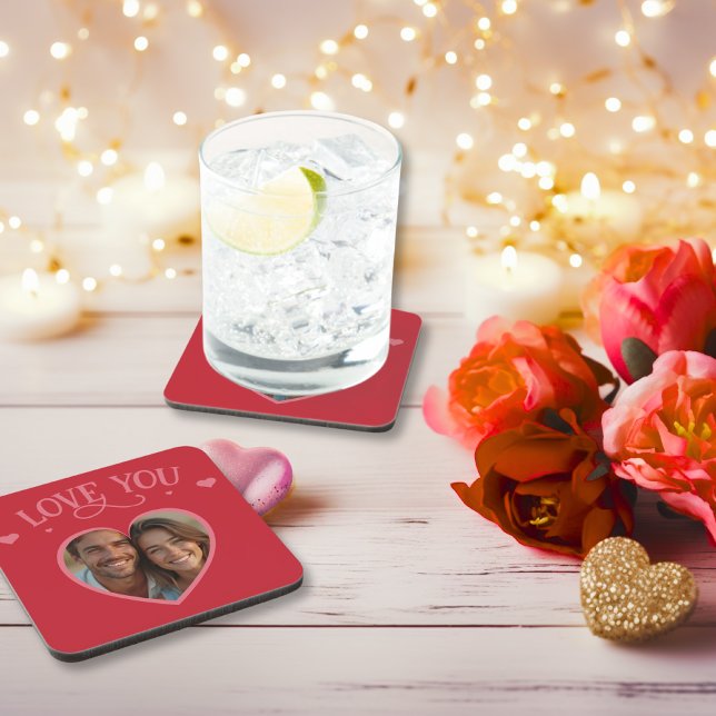 Liebe Sie Personalisiertes Foto Romantisches Herz Getränkeuntersetzer (Love You Personalized Photo Romantic Heart Beverage Coaster)
