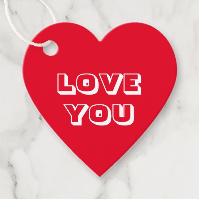 Liebe Sie rotes, modernes, gewagtes typografisches Geschenkanhänger (Vorderseite)