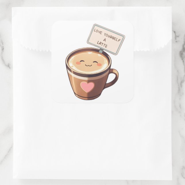Liebe Sie selbst ein Latte - Kawaii-Kaffeeaufklebe Quadratischer Aufkleber (Tasche)