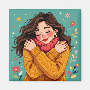 Liebe Sie selbst Mädchen umarmt sich selbst Magnet