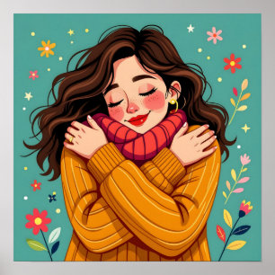 Liebe Sie selbst   Mädchen umarmt sich selbst Poster